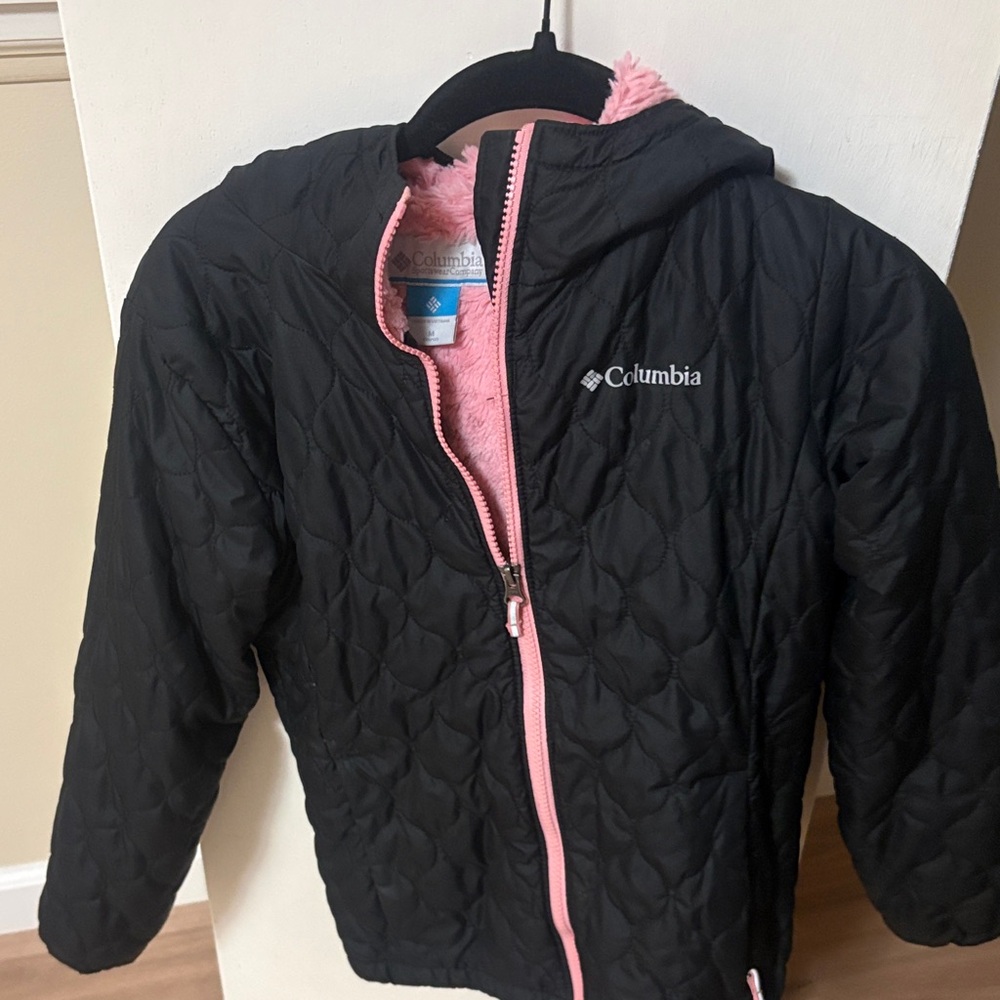 Columbia Kids Puffer Jacket in Black with Pink Accents
